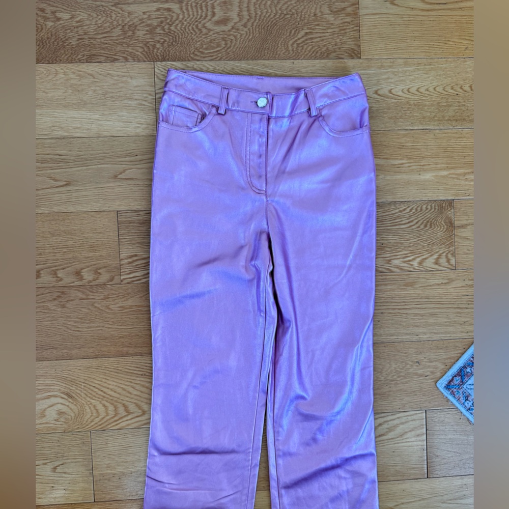 Rachel Zoe Light Pink Faux Leather Metallic Straight Leg Pants - Picture 2 of 10